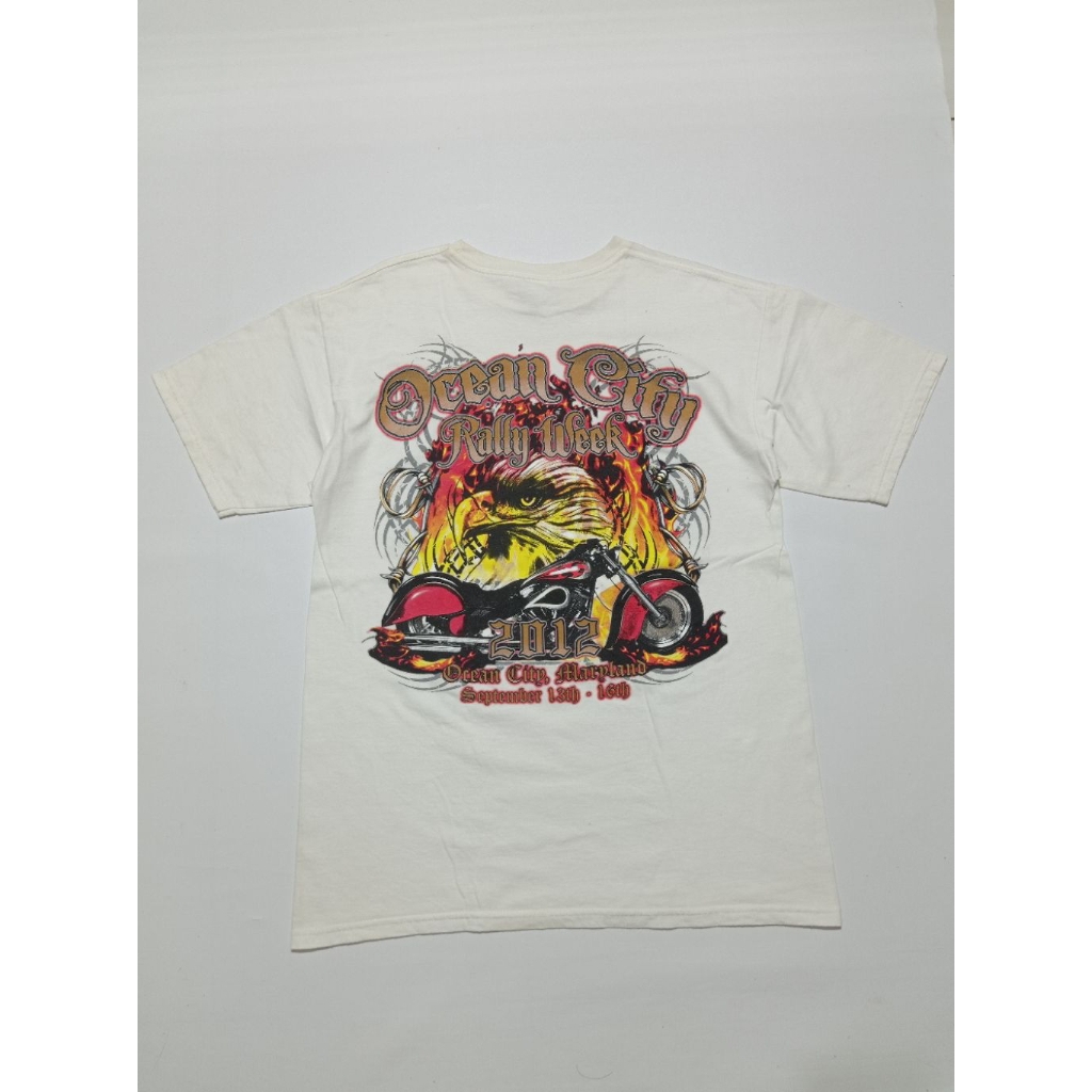 Kaos Motor Bike Week Rally Week Vintage Ocean City 2012 Harley Davidson Motorcycle Art Warna Putih S