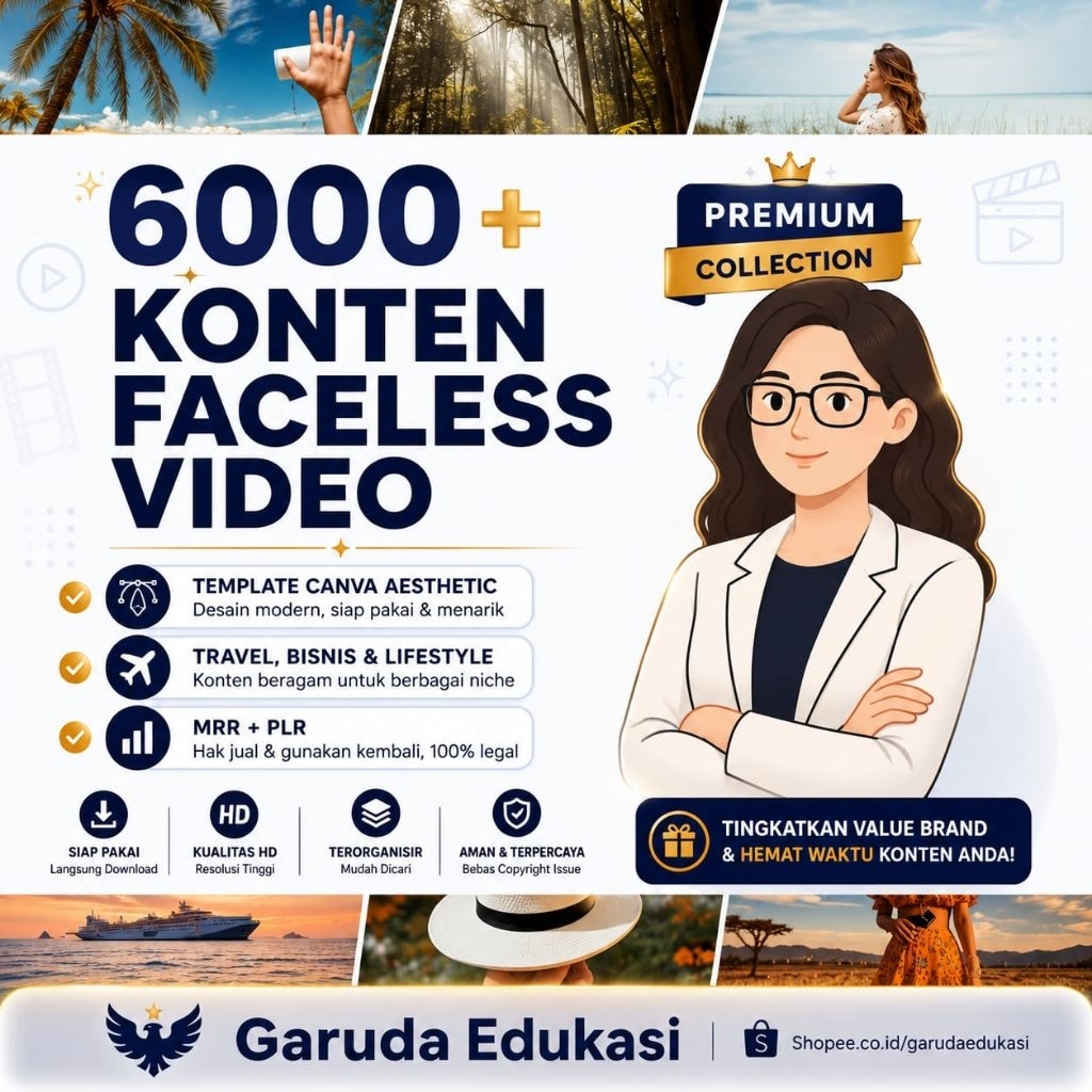 (79) 6000+ Konten Video Faceless – Template Canva Aesthetic, Travel, Bisnis & Lifestyle (MRR + PLR)