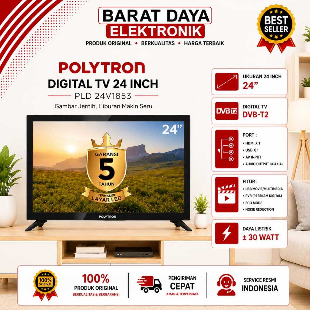LED TV Digital Polytron 24 Inchi 24V1853 Garansi 5 Tahun SUDAH DIGITAL
