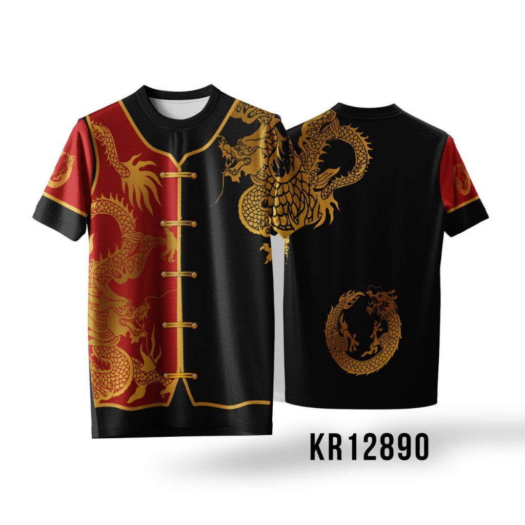 Jersey Imlek Naga Emas Dragon Chinese Style – Kaos Olahraga Motif Baju Kungfu Full Printing