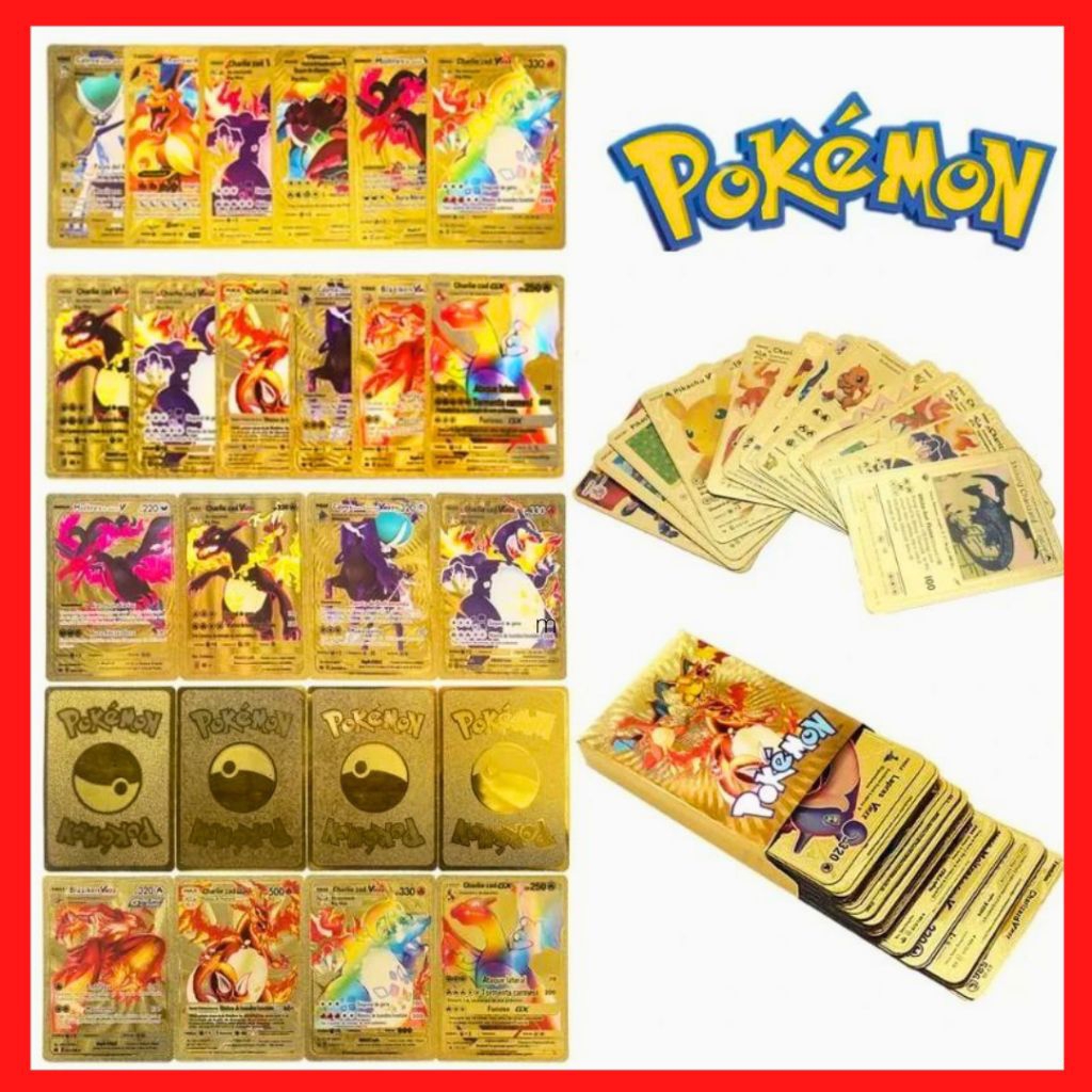 55pcs Kartu Pokemon Emas Gold Silver Mainan Anak Pikachu Card Games Seru