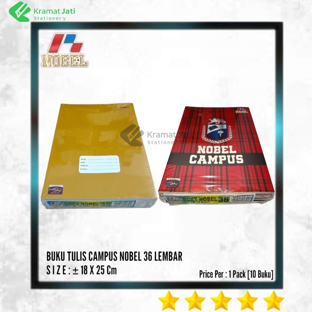 NOBEL Buku Tulis Campus/Buku Tulis Panjang 36 Lembar 18 X 25 Cm Isi 10 Buku [1 Pack]