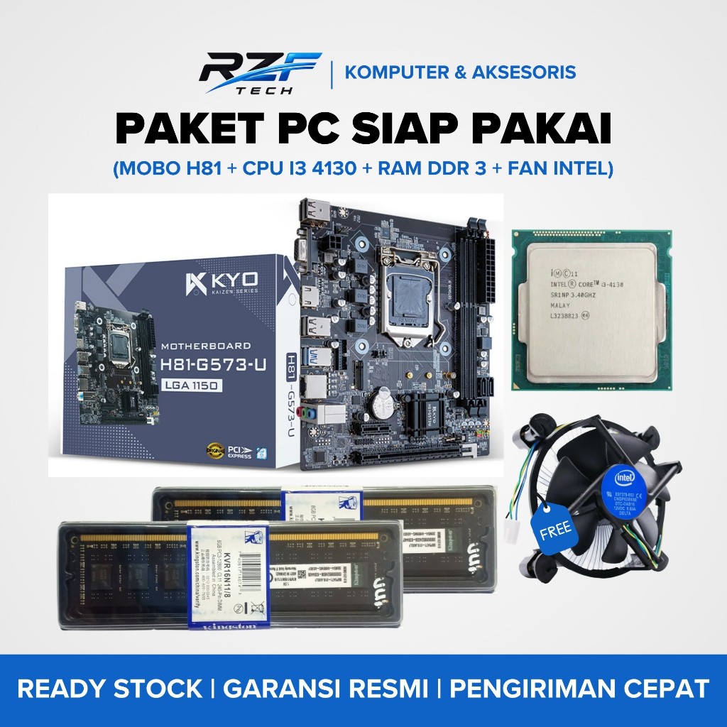 Paket Motherboard H81 KYO KAIZEN Socket LGA 1150 Ram DDR3 NVME HDMI VGA Gigabit Lan / Paket Intel Co