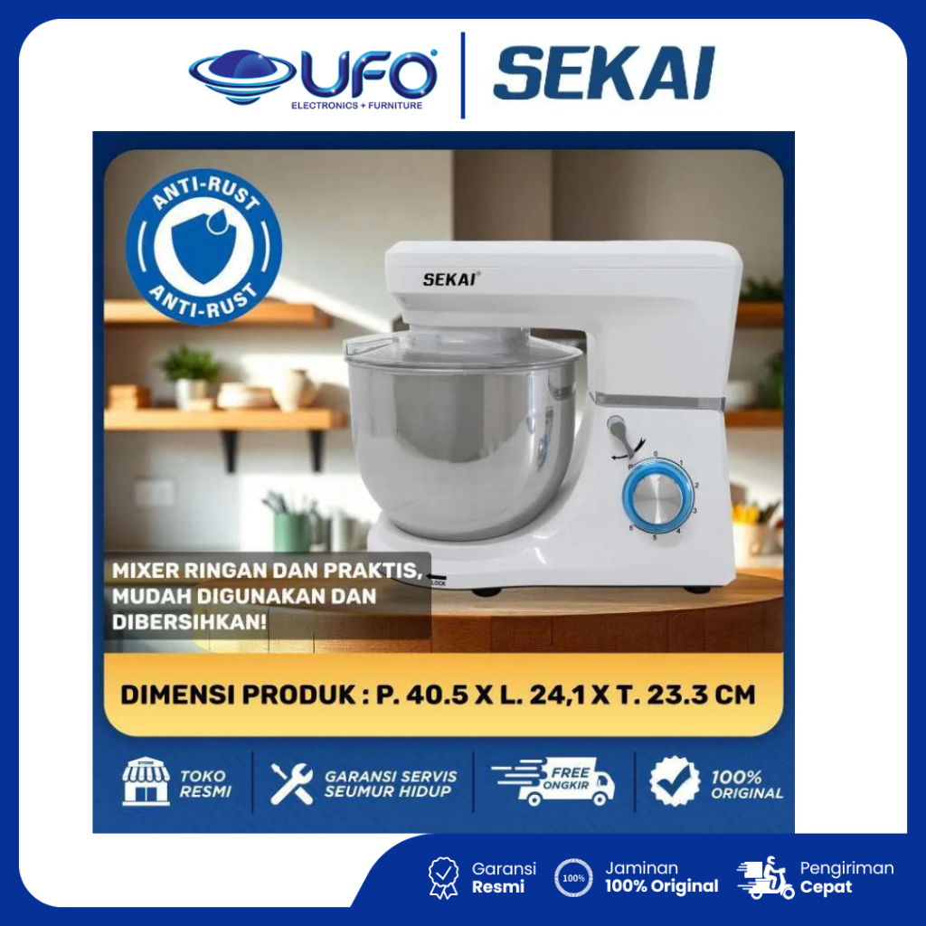 SEKAI Mesin Mixer MX687B Adonan Roti 6.5L Standing Mixer Low Watt