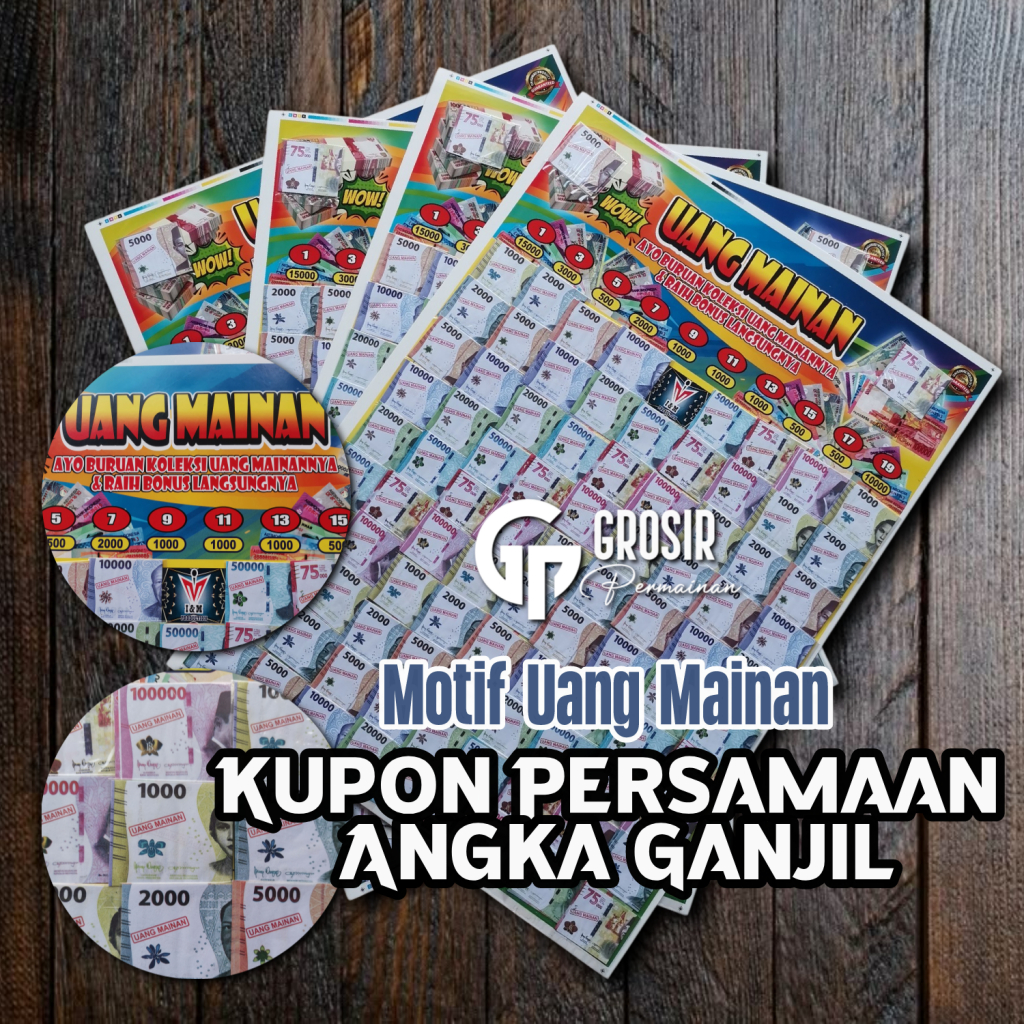Mainan Cabutan Siap Jual Persamaan Angka Ganjil Motif Uang Rupiah 1 Lembar Isi 89 Pcs