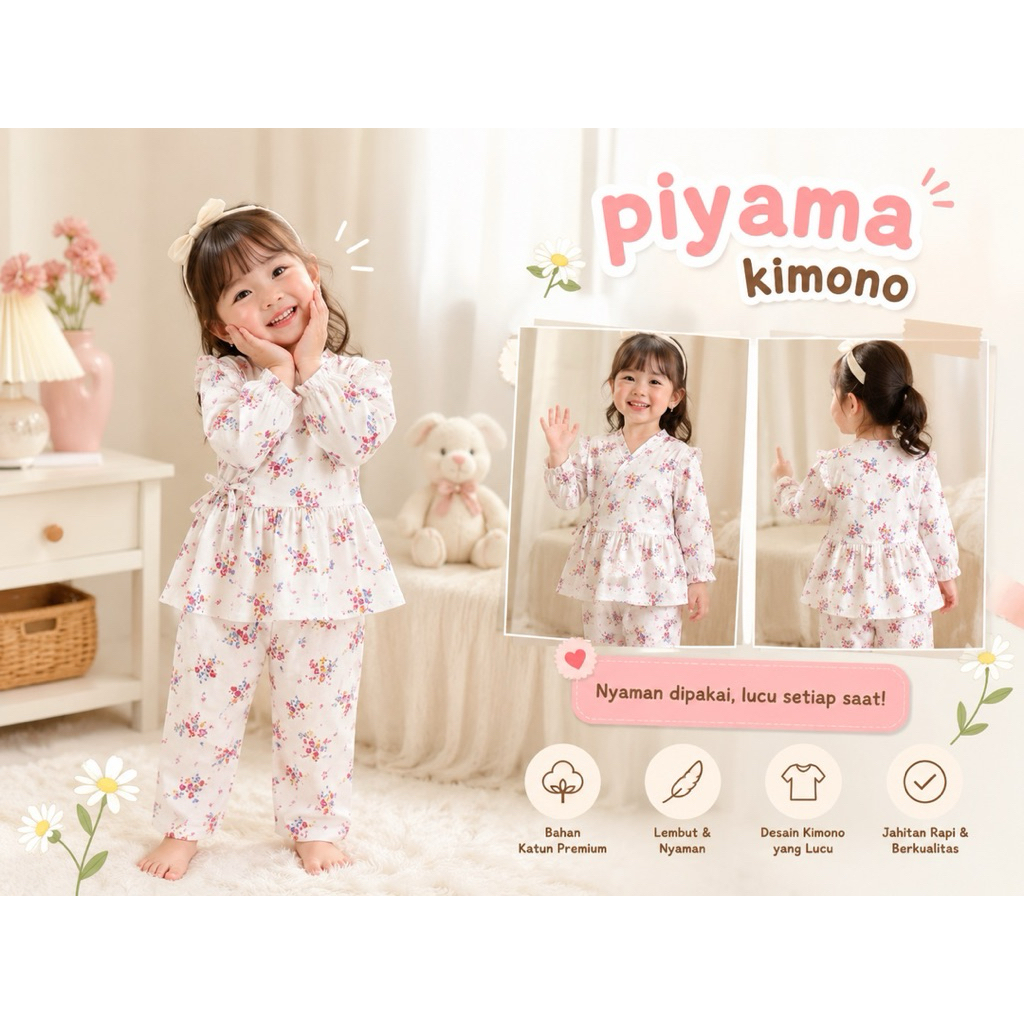 Piyama Anak Motif Bunga Baju Anak Perempuan Baju Tidur Anak Perempuan