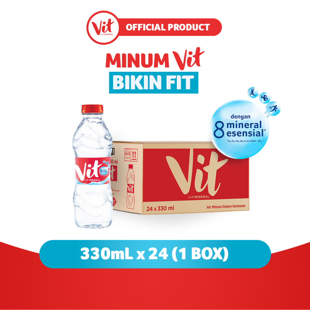 Vit Air Mineral 330mL x 24 Botol (1 Box), Mengandung 8 Mineral Essensial, Botol Kecil