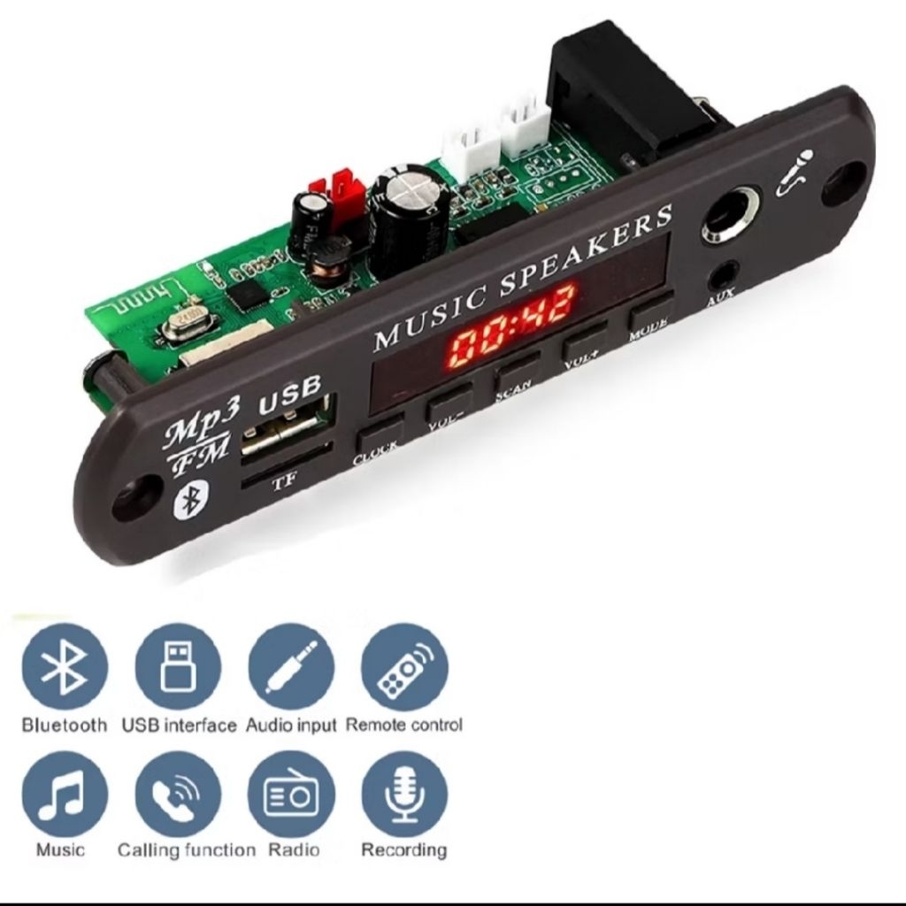 Modul Kit Mp3 Bluetooth Stereo Suport Jack Akai Microphone Mic Tanpa Power Amplifier