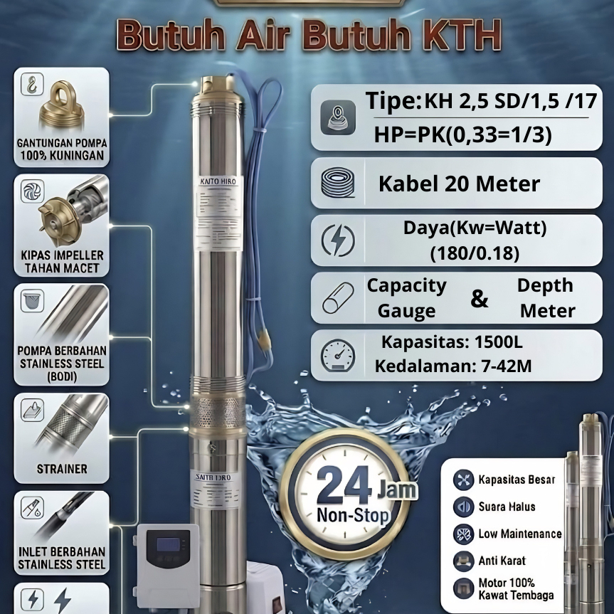 Pompa submersible KH 2,5 Inc 0,33 HP Kaito Hiro + 20 meter