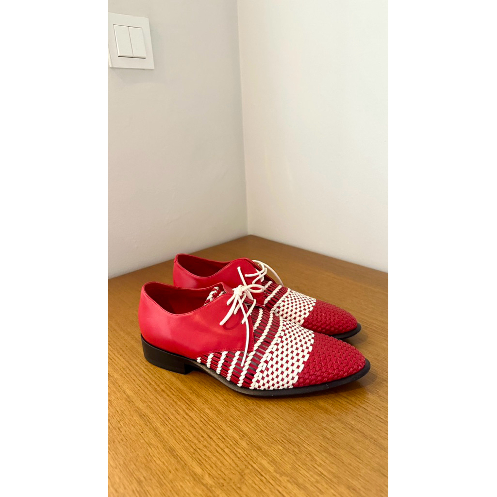 CELINE Woven Leather Shoes – Red White/SEPATU CELINE ORIGINAL/SEPATU KULIT ASLI
