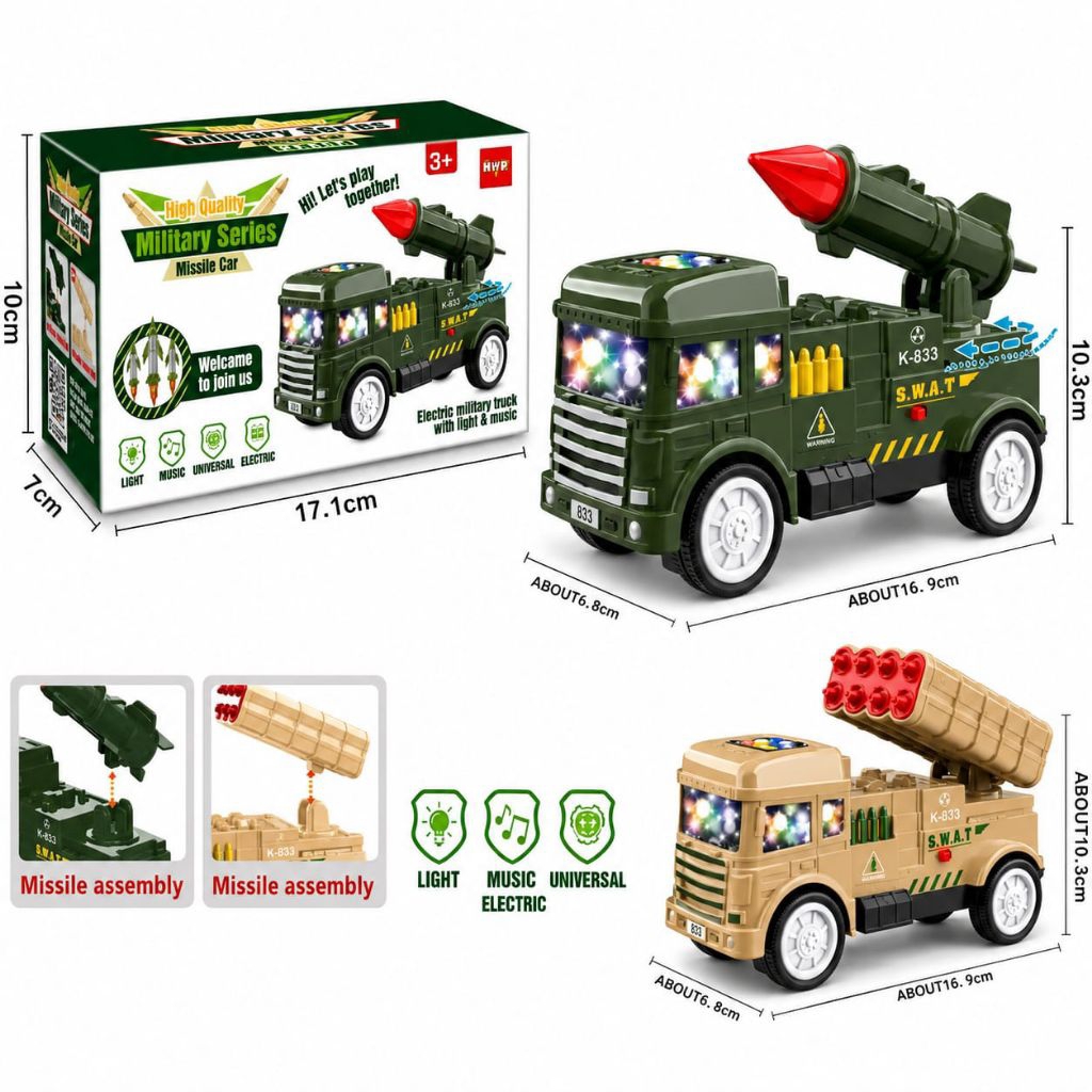1280 Mainan Truk Roda Militer Tank Lampu & Musik / Mainan Mobil Military Anak Anak / Mainan Truck Mi