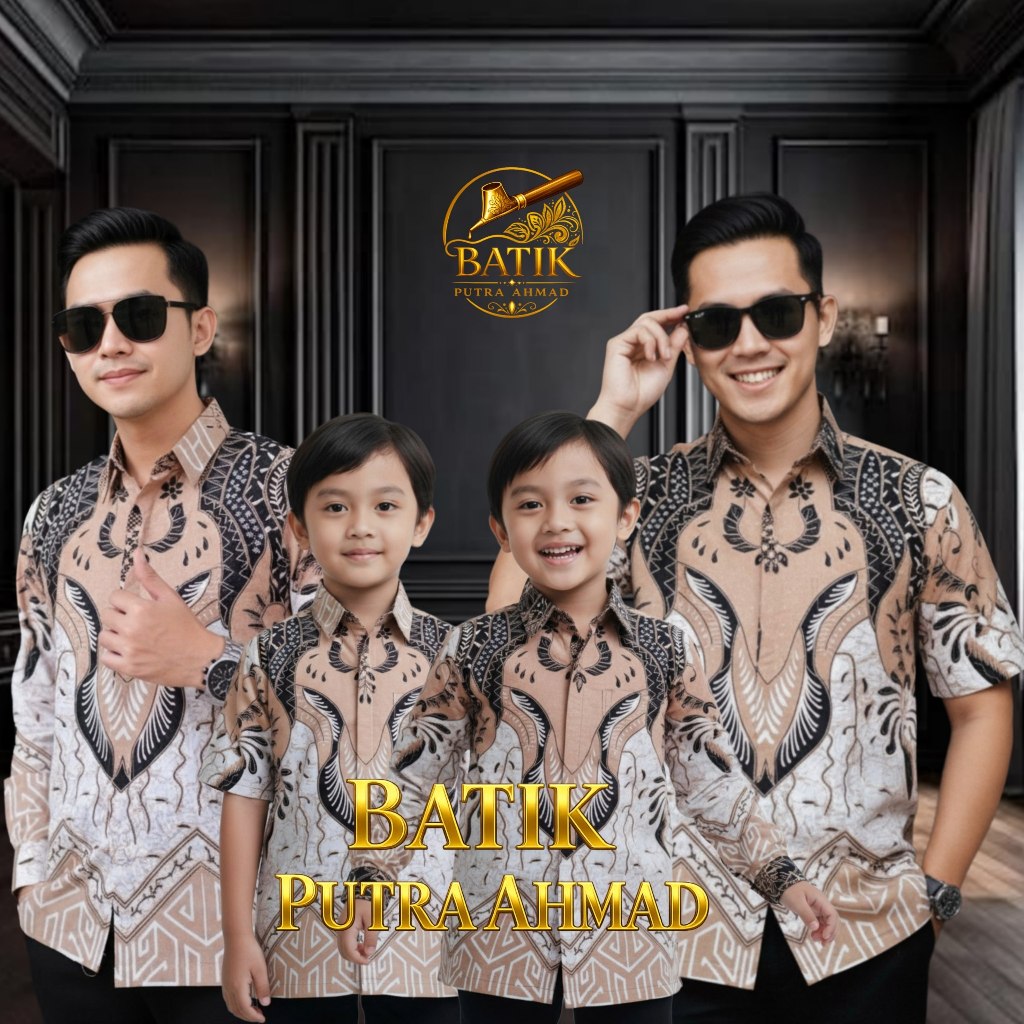 TERBARU KEMEJA BATIK PRIA | BATIK PRABU PUTIH - COKSU | Batik PUTIH-COKLAT batik ayah dan Batik anak
