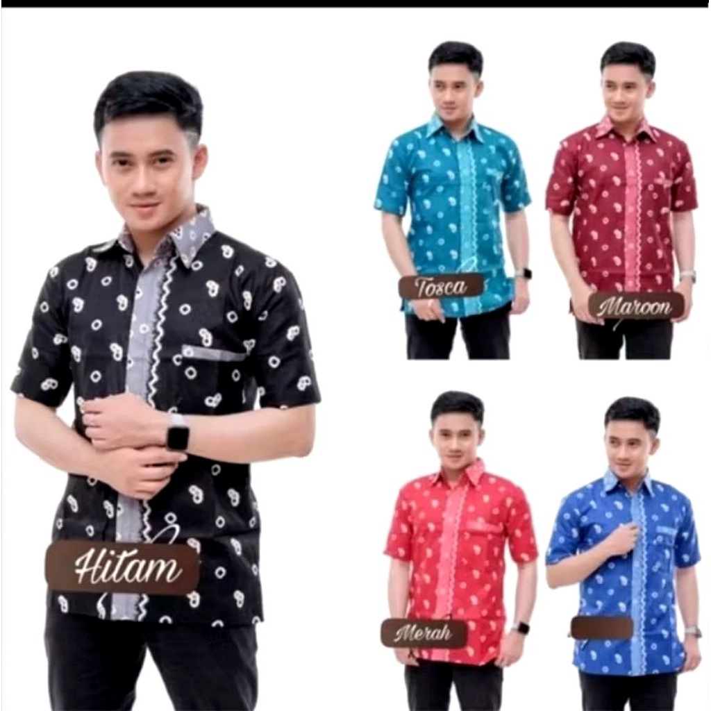 kemeja Batik Jumputan Pria Lengan Pendek Kekinian Terlaris