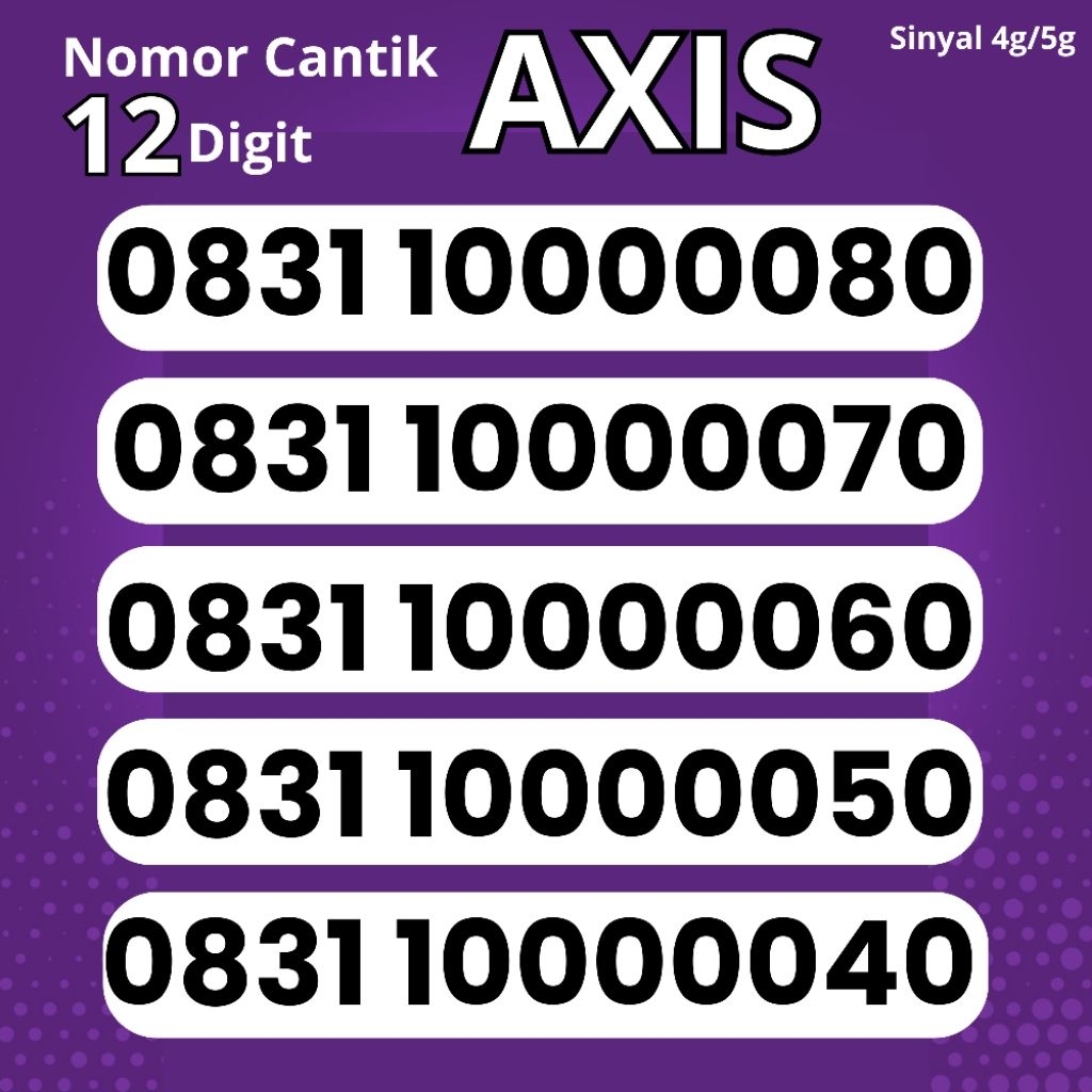 Nomor cantik axis panca 00000 PANCA 0 KOSONG NOMOR AXIS ISI PULSA REGULER