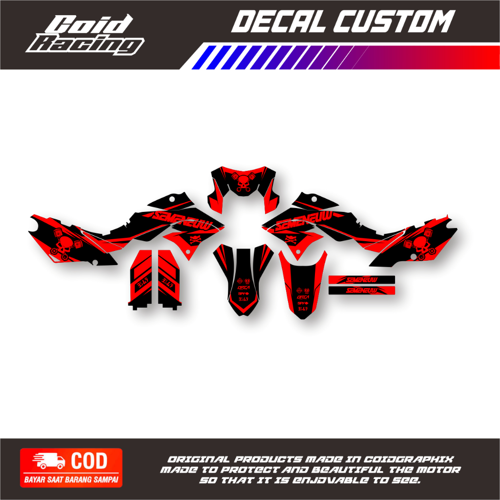 Decal KLX D-Tracker DTX Warna Merah Bisa Ganti No dan Nama