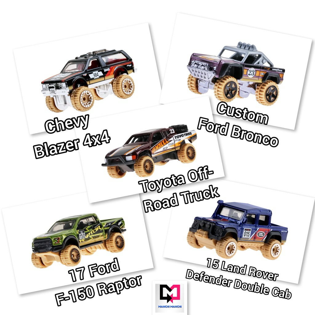 Hot Wheels Mud Runners 2023 Set Lengkap - 17 Ford F-150 Raptor - 15 Land Rover Defender Double Cab B