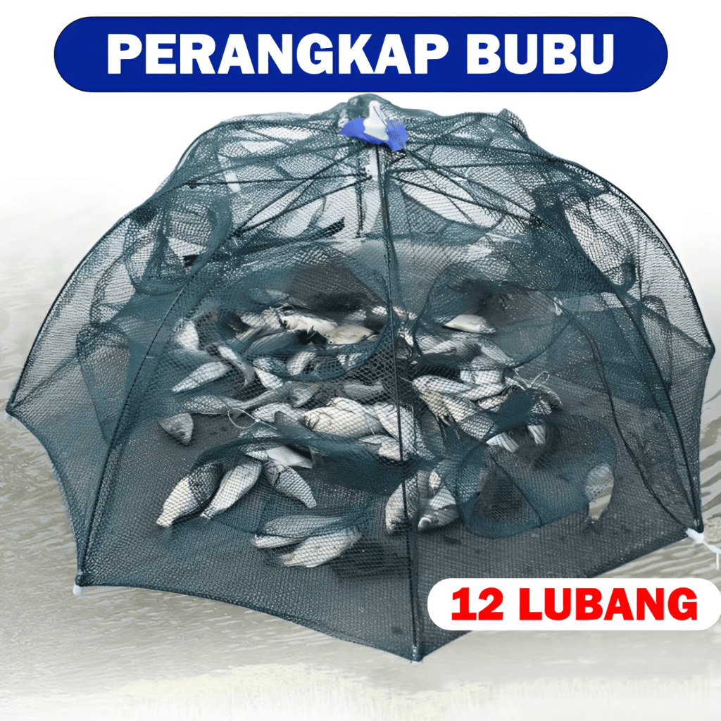 Perangkap Bubu Payung 12 Lubang Jala Ikan Udang Kepiting Belut Mudah Dilipat, Praktis Dibawa, Banyak