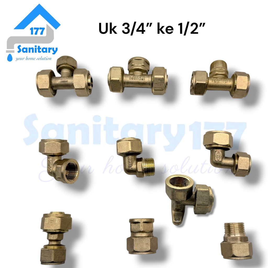 Sambungan pipa air panas kuningan 1/2 ke 3/4 - fitting pemanas air anti bocor anti karat keni kni L 