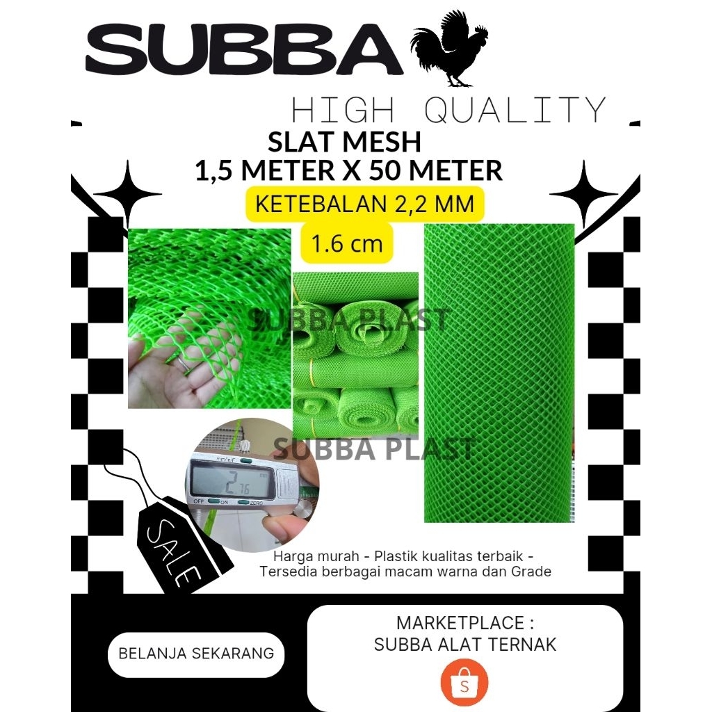 SLAT ROLL KANDANG AYAM - SLAT PLASTIK ROLL 1,5M * 50M - Ketebalan 2.2mm lubang 1.6cm