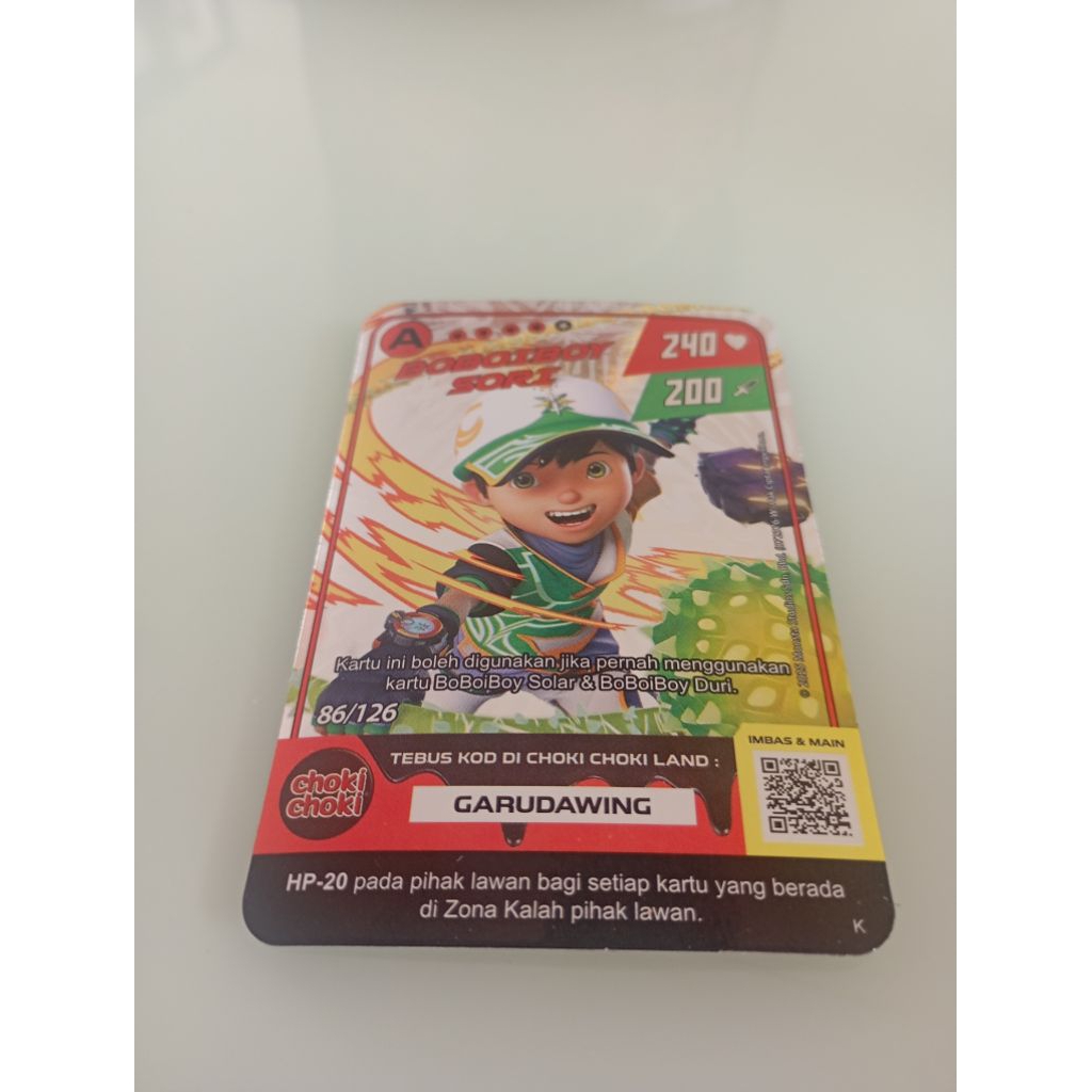 Kartu Choki Choki Boboiboy Sori