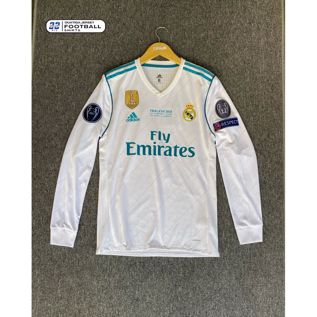 JERSEY REAL MADRID HOME 2017/2018 PLAYER ISSUE FINAL KYIV 18 LONG SLEEVE RONALDO 7 - JERSEY SEPAKBOL