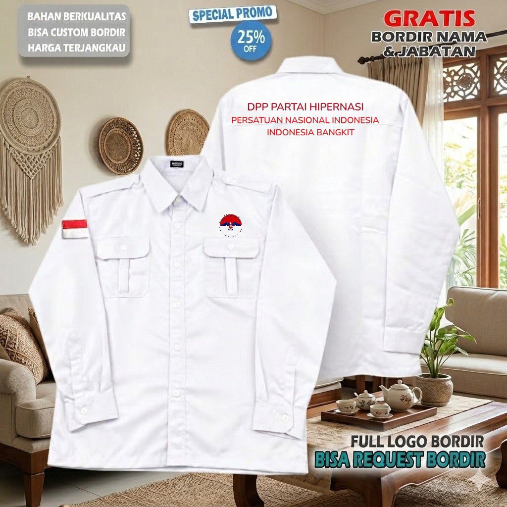 kemeja partai hipernasi baju pdh nindora bordir custome