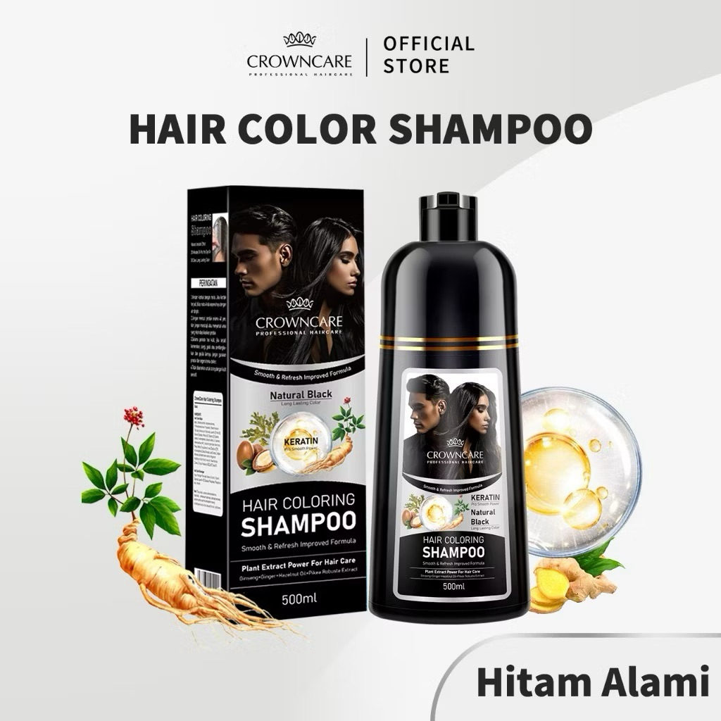 Shampo CROWNCARE black 500ML/ SHAMPO SHANAS HAIR COLORING SHAMPO /Sinhair coklat Sin hair shampo ori