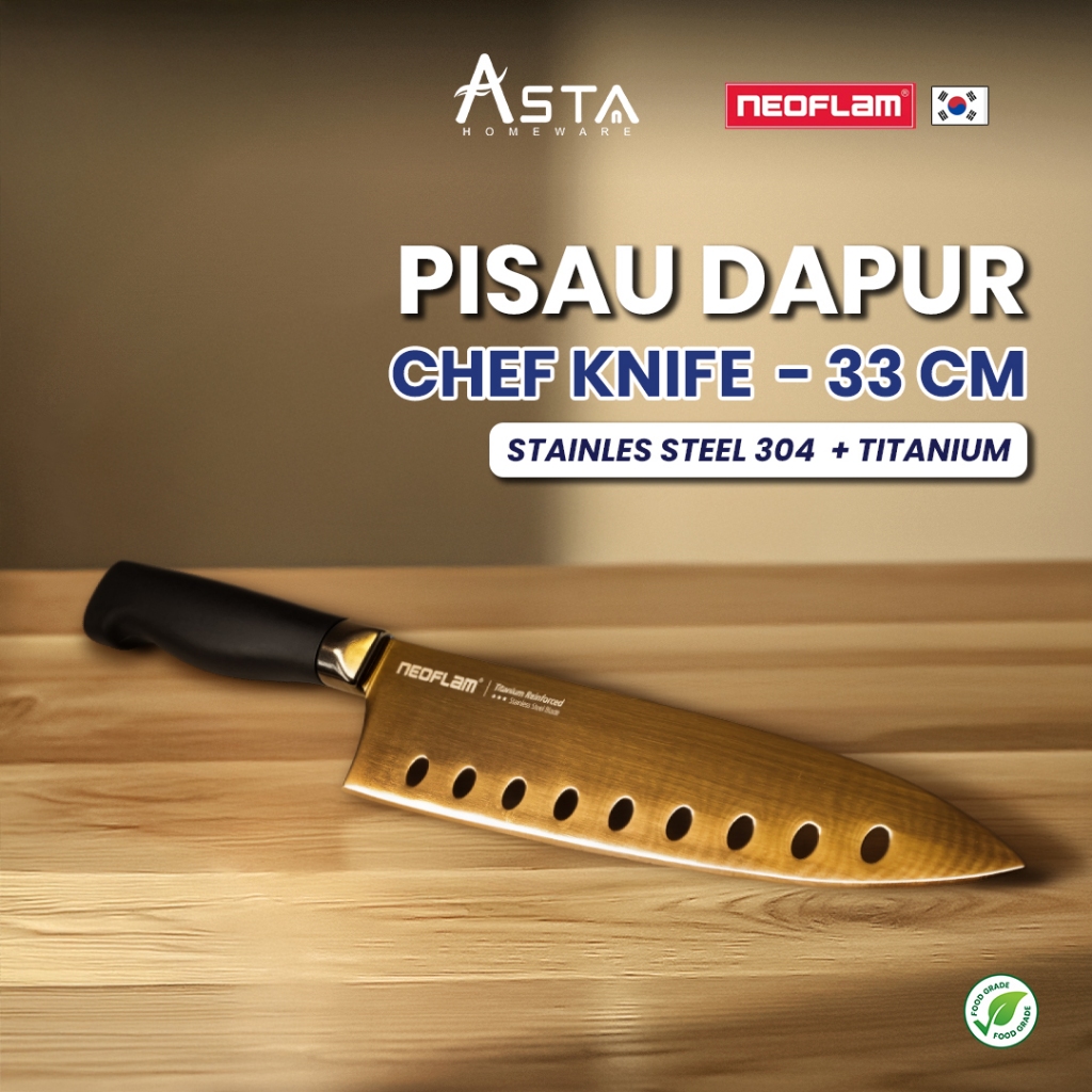 Pisau Dapur Stainless Steel 304 Titanium – Chef Knife 8” Tebal Super Tajam | Neoflam Korea