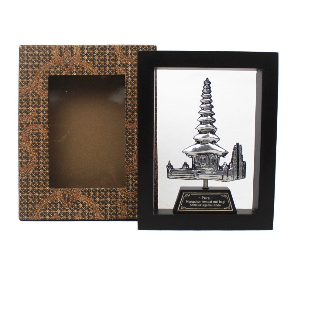 Souvenir Hadiah Frame PURA Dudukan Cantik Khas Bali indonesia Logam Alumunium Kayu Jati