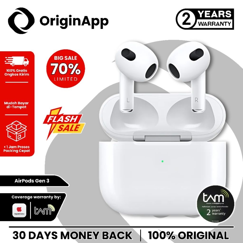 AirPods ( 3rd generation ) with Lightning Charging Case Garansi Resmi TAM 2 Tahun Original 100% Earp