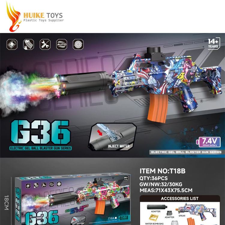 SCAR-AK 47-AUG-M4 Gel Ball Blaster With Smoke Tacer Vinyl Otomatis Elektrik untuk Pistol Mainan Bers