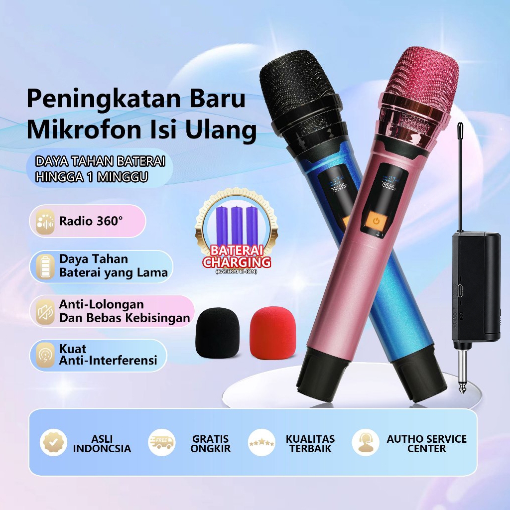 MIC WIRELESS UHF DUAL KONEKSI STABIL 20M UNTUK LIVE STREAMING CONTENT CREATOR DAN KARAOKE MANTUL