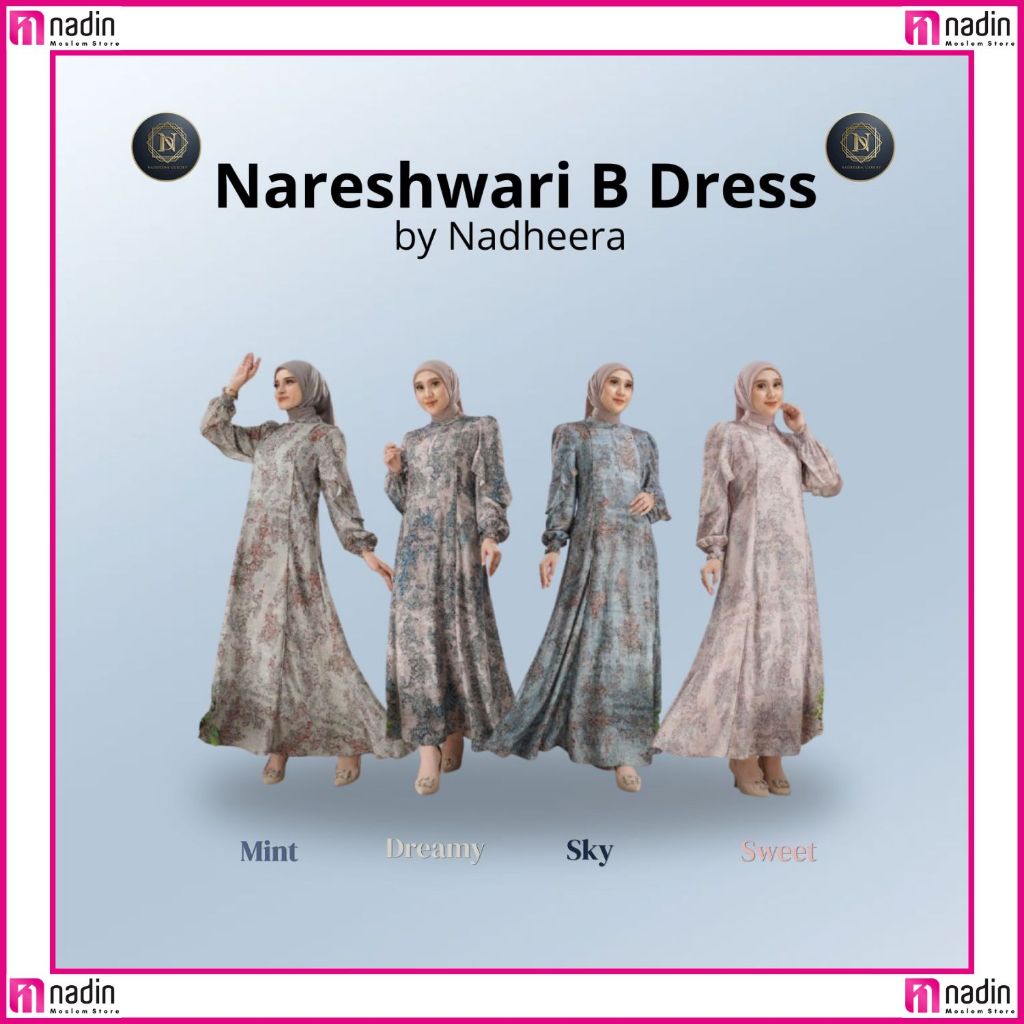 READY STOK NADHEERA NARESHWARI GAMIS PESTA MOTIF BAHAN ADEM DRESS MUSLIMAH DEWASA ELEGAN- BAJU KONDA