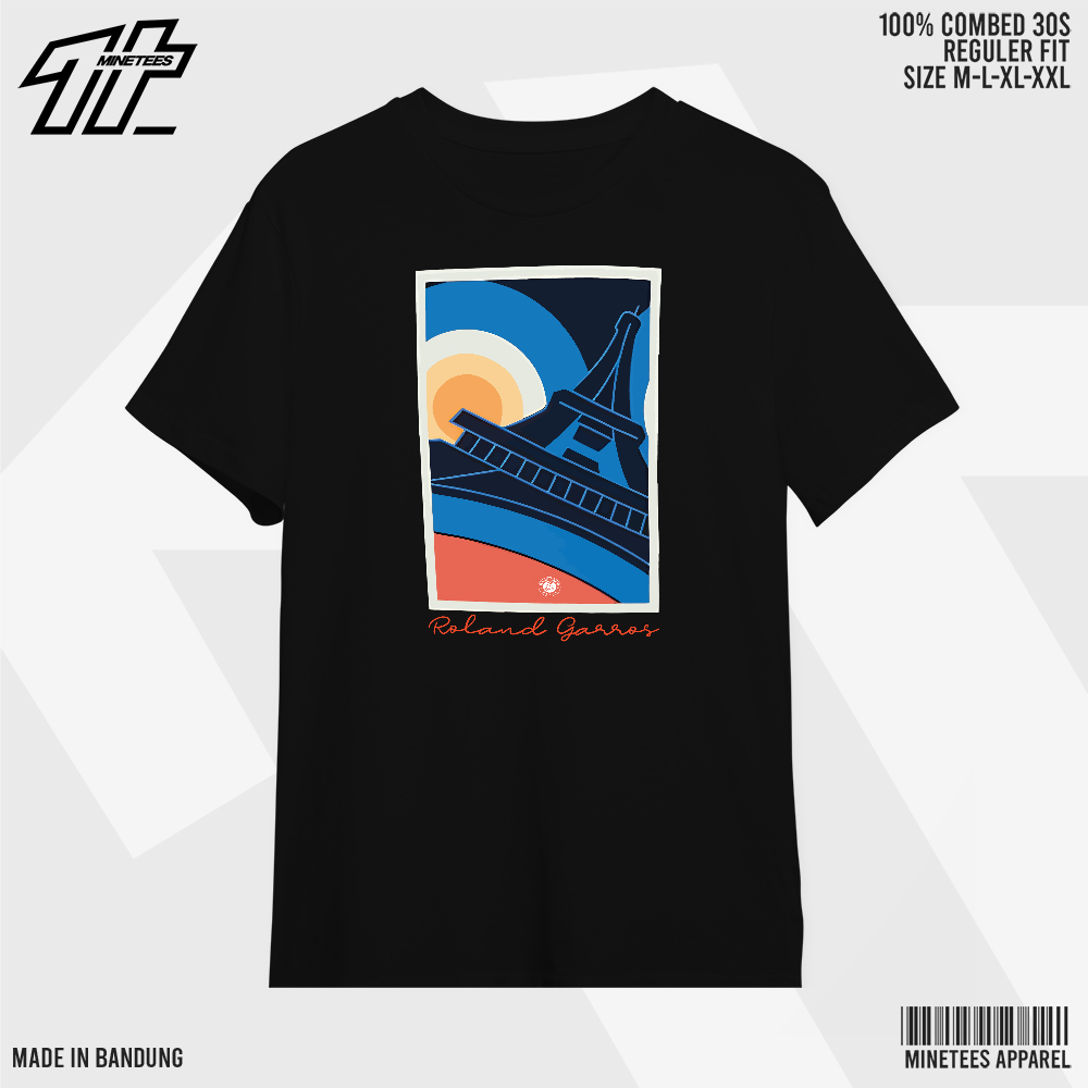 Kaos Padel Tennis Roland Garros Eiffel Tower Hitam Combed 30s