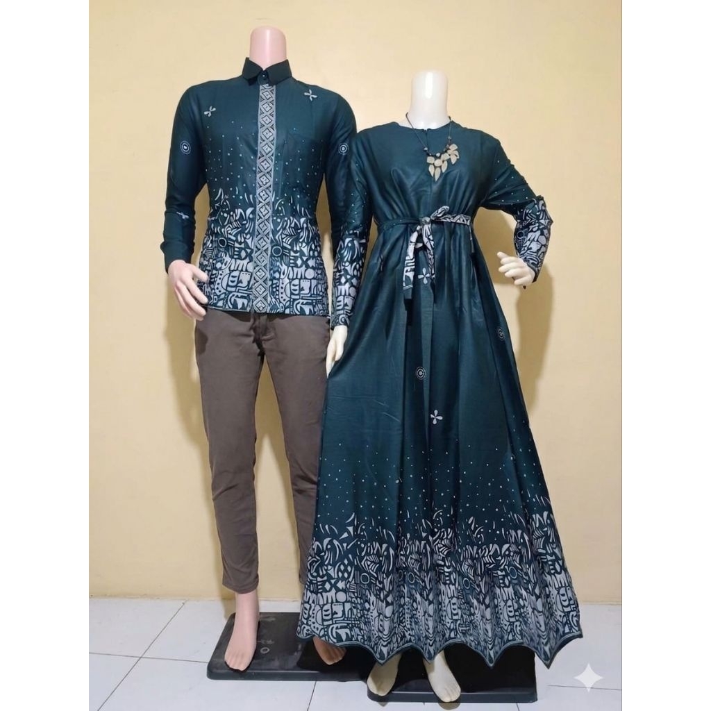 Baju Couple Batik Gamis Pasangan Katun Prima Batik Kapelan Suami Istri