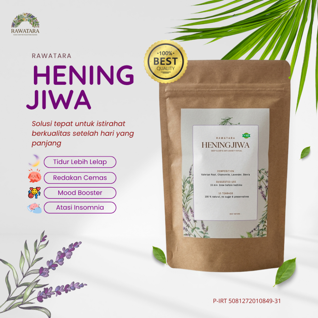 Rawatara Hening Jiwa - Teh Herbal Insomnia & Relaksasi | Deep Sleep Tea | Teh Bunga Chamomile Lavend