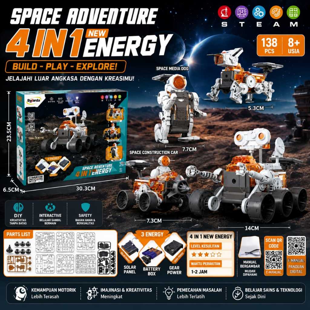 Mainan Anak Space Adventure 4in1 Mainan Bisa Berubah Jadi Dog Mainan Anak Rakit Lego DIY Anak