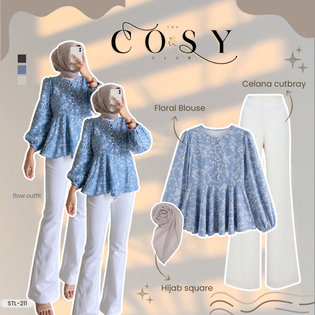 Outfit Cozy 3in1 Celana cutbray | Blouse Floral | Hijab bella square | OOTD Hangout Coqueete Daily O