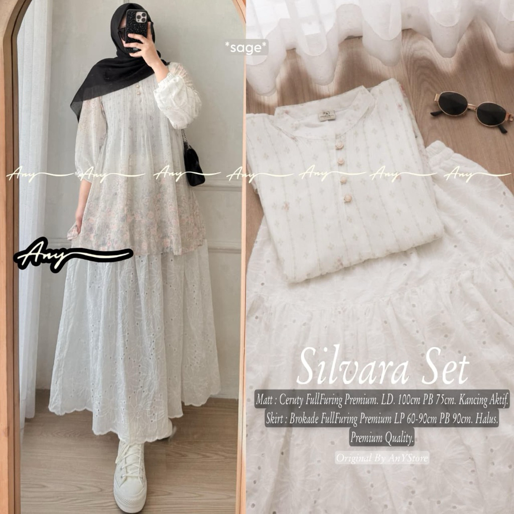 SILVARA ONESET-Blouse dan Rok Bahan Ceruty dan Broklad Full Furring Premium Lengan Kerut Cantik