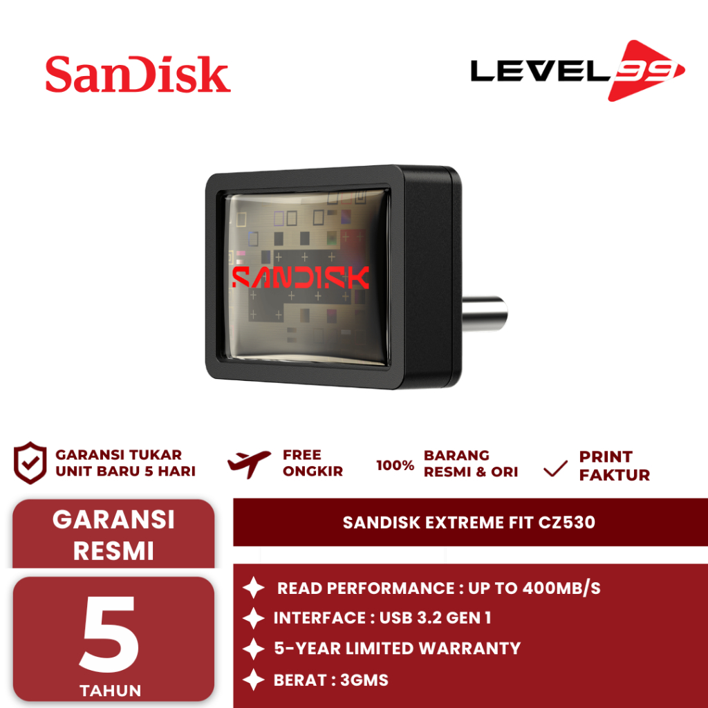 SanDisk Extreme Fit CZ530 Flashdisk 64Gb / 128Gb USB 3.2 - Flashdisk SANDISK Extreme FIT 64GB / 128G