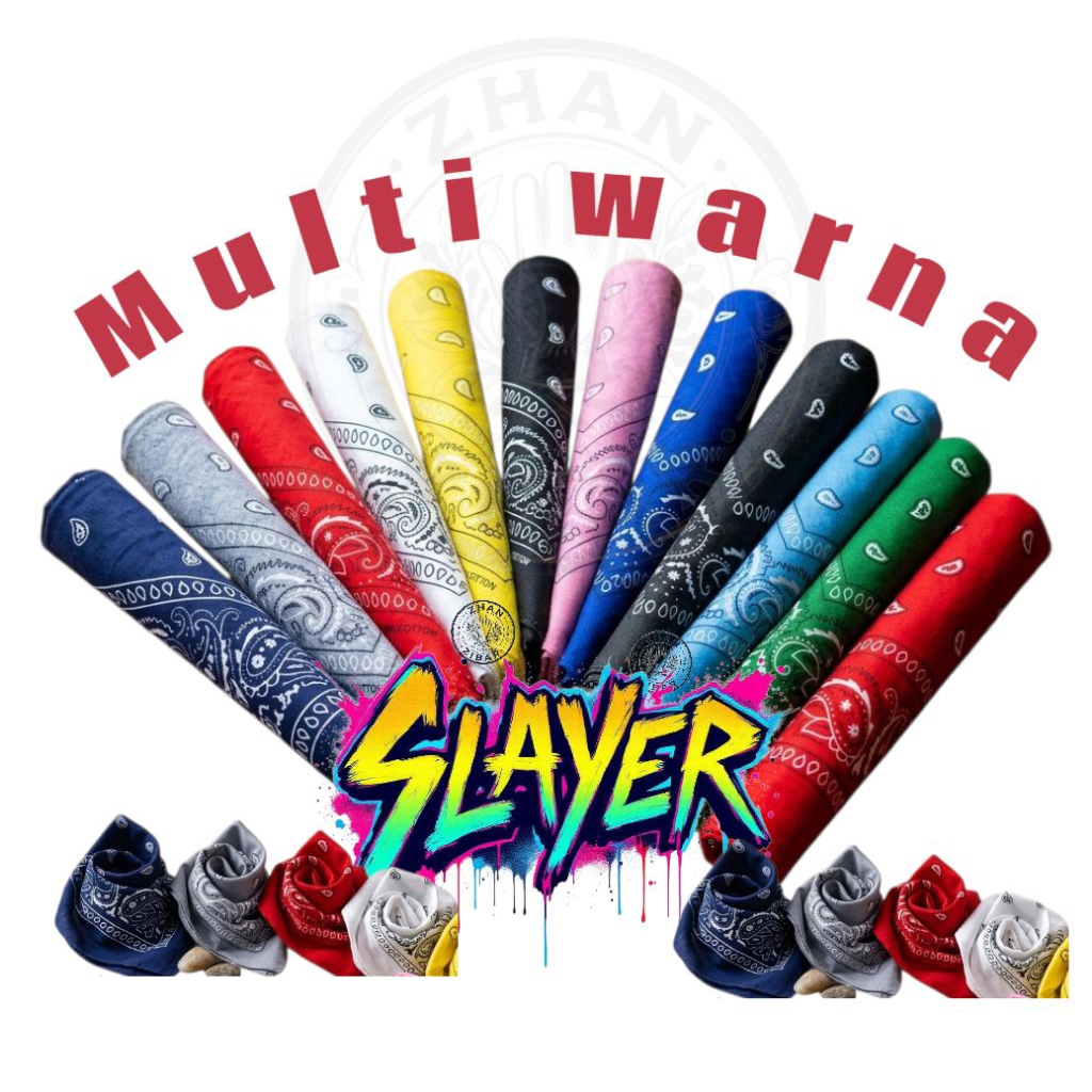 Slayer Bandana Syal Multifungsi , Slayer Motif Batik Multiwarna / Slayer Skena_Sapu Tangan Segi empa