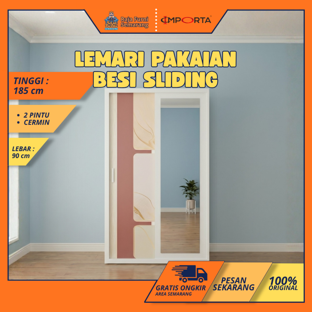 Lemari Pakaian Besi Pintu Sliding Minimalis Aesthetic Murah Awet Semarang
