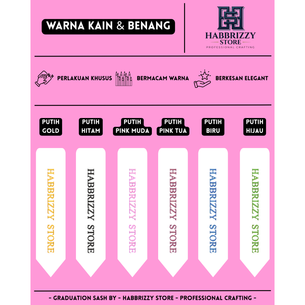 Selempang Wisuda 2 Sisi White & Pink Edition Kain Bludru Premium ( Special Edition )