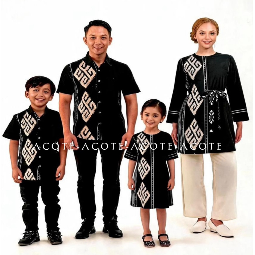 Baju Couple Keluarga Tenun Sukma 01 - Sarimbit Keluarga Premium - Tunik Tenun Wanita & Kemeja Tenun 