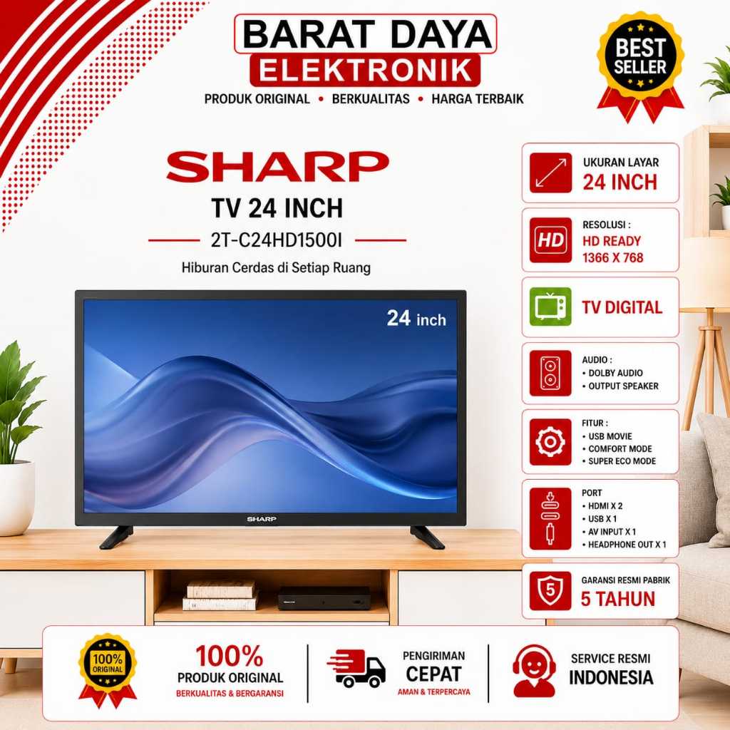 Led SHARP TV LED 24 inch SHARP LED TV 24 Inch HD Digital 24HD1500i USB Movie HDMI DVB-T2