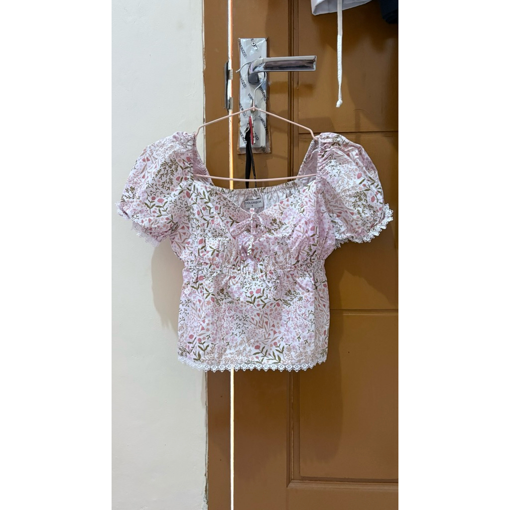 colorbox puff sleeves printed top multicolor | blouse sabrina babydoll top bunga