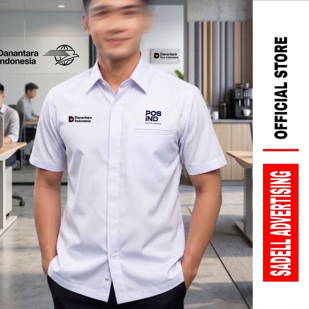 Kemeja POS INDONESIA Seragam Danantara Pos Indonesia Baju Pos Indonesia Danantara Putih Lengan Pende