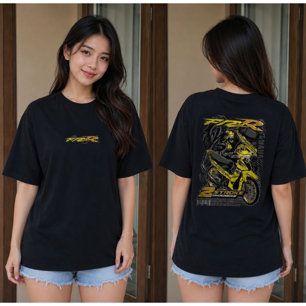 Kaos Distro Unisex-FIZR 2Stroke Underbone-Hijau Stabilo//Kaos Lengan Pendek pria-Nyaman