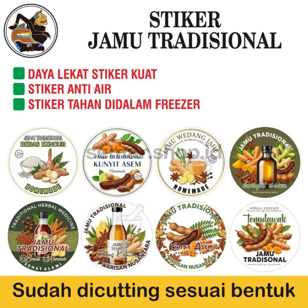 SEMAR Stiker Jamu Tradisional Botol | Sticker Cup Minuman Herbal Transparan Tahan Air Lem Kuat