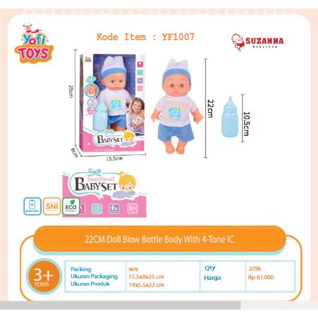 Yofi Toys YF1007 Doll Blow Bottle BodyElectric 22cm - Mainan Boneka